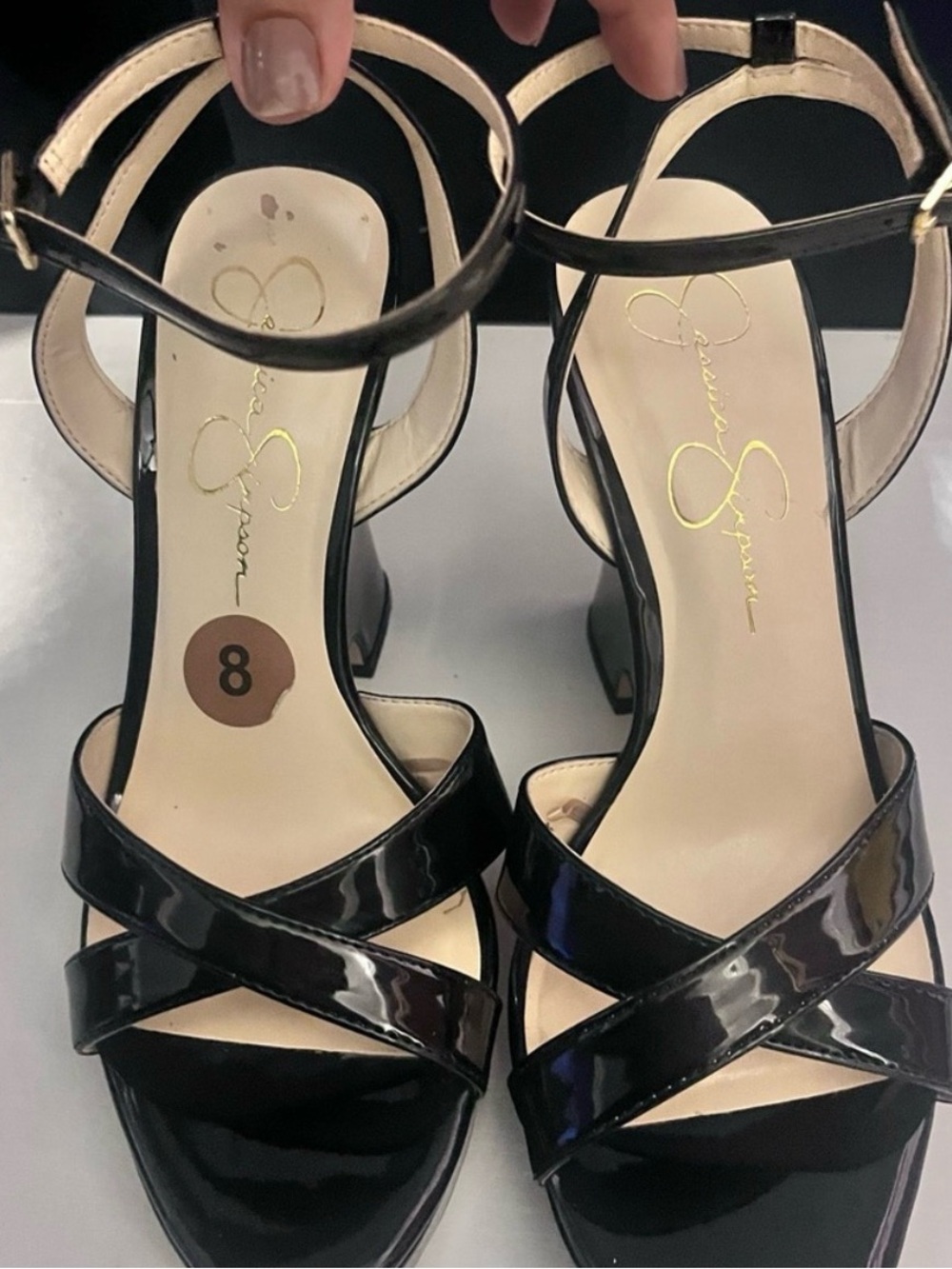 Jessica Simpson Black Patent Cross-Strap Ankle-Heel Sandals